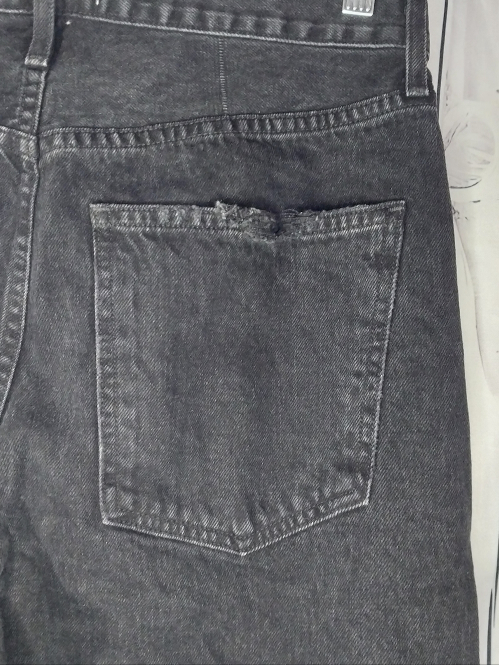 Agolde Black Distressed High-Rise Casual Straight Leg 90's Grunge Style Jeans - Picture 7 of 10